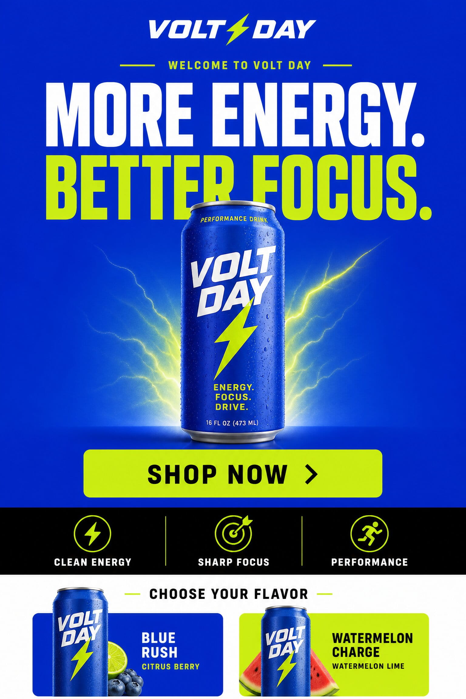 Illustrative welcome email concept for a performance drink brand