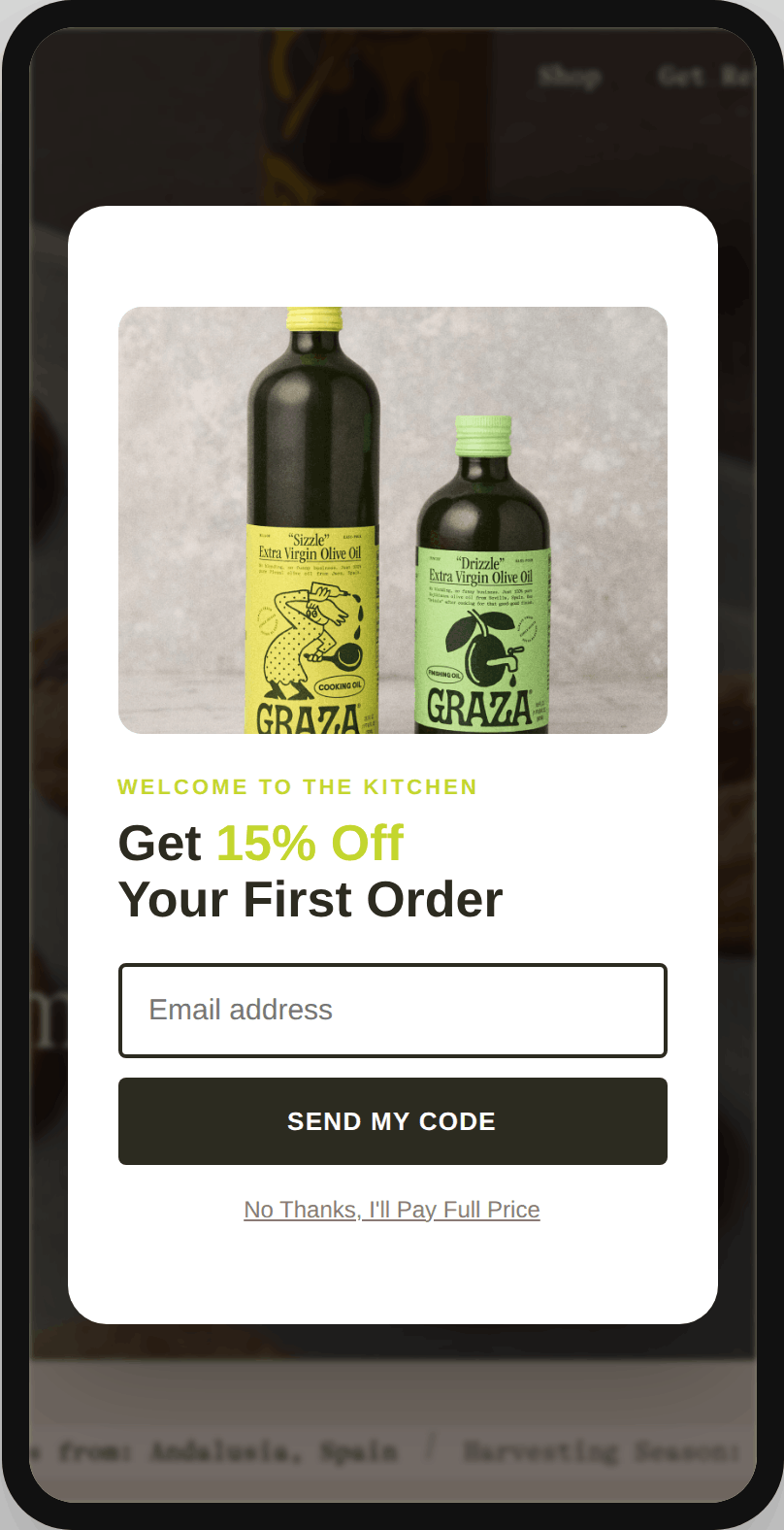 Graza mobile popup