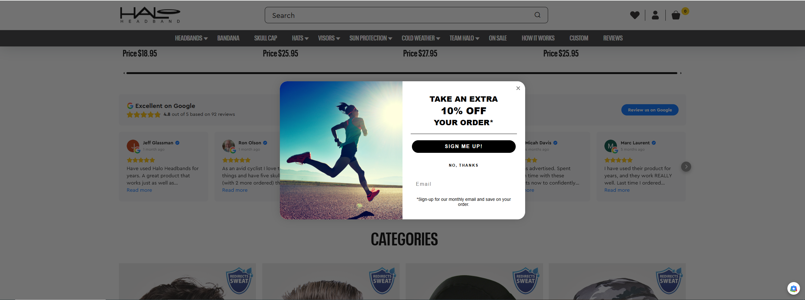 Halo Headband's current popup, captured live on haloheadband.com