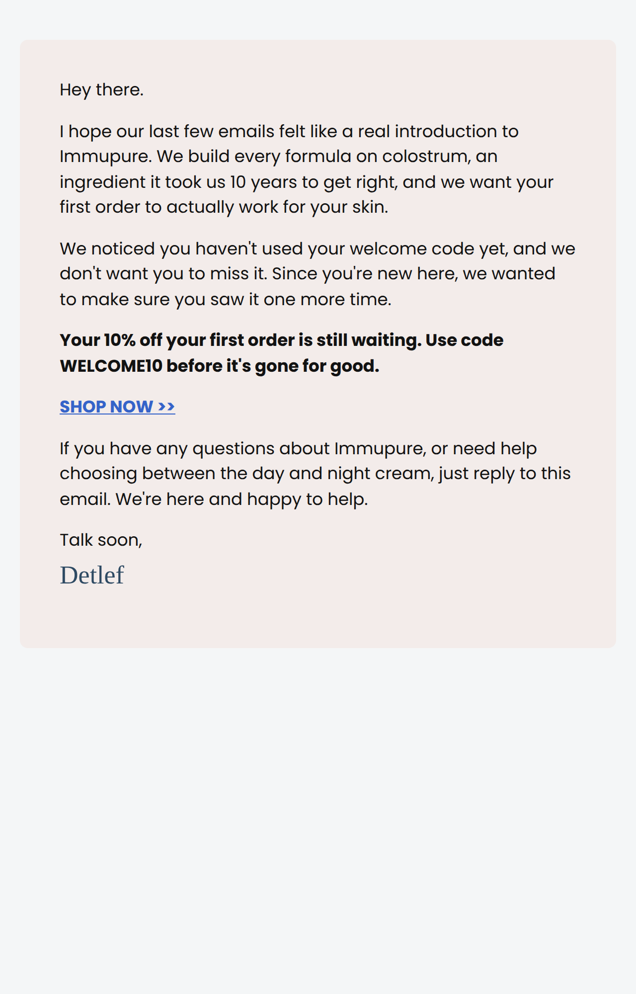 New Immupure email 8, founder note