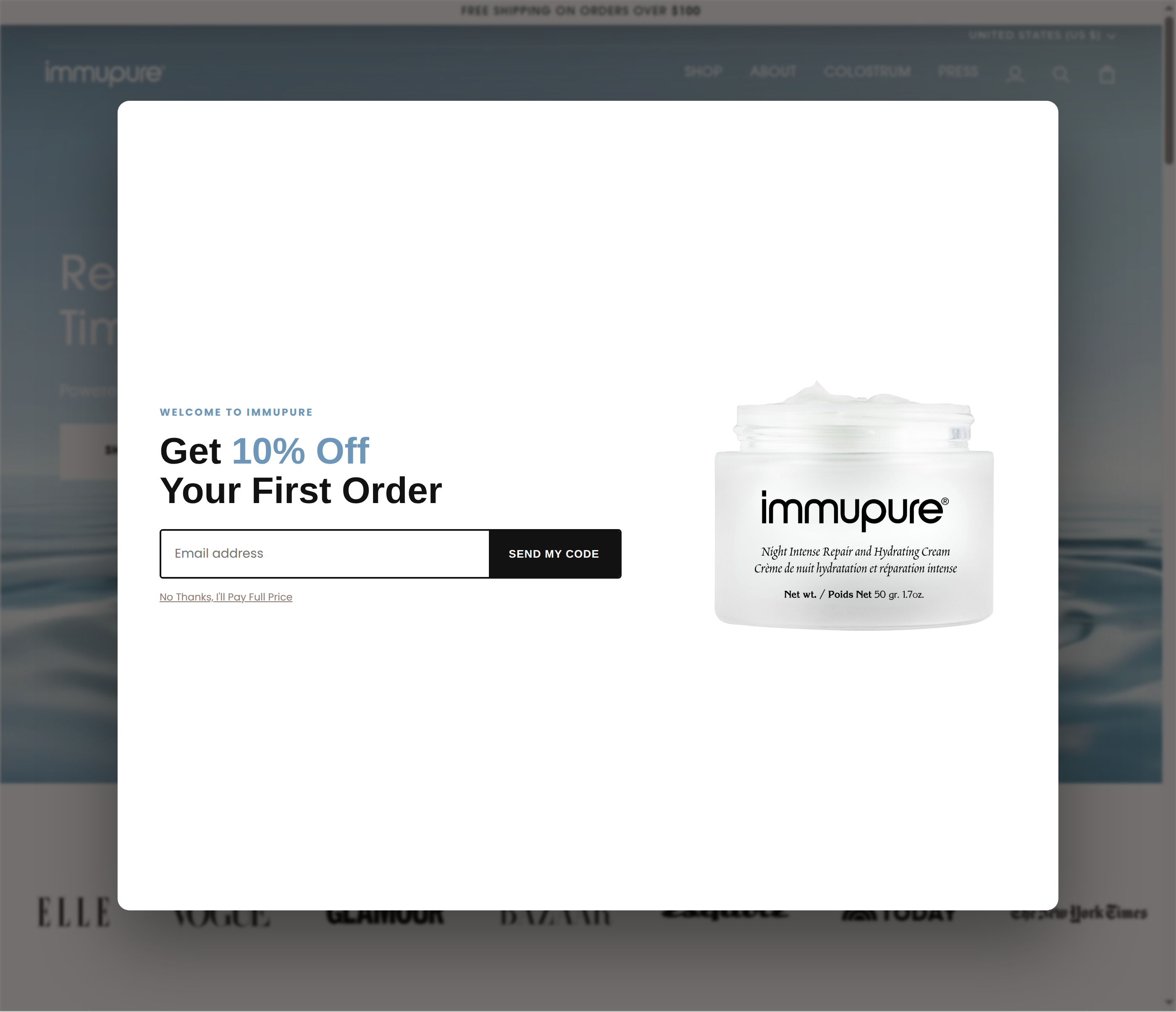 Immupure desktop popup